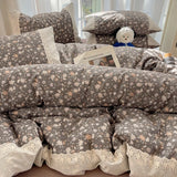 3/4Pcs Korean Princess Style Floral 100% Cotton Bedding Set Vintage French Lace Duvet Cover Bed Sheet Fitted Sheet Pillowcases