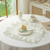 6Pcs 100% Cotton Scalloped Round Placemat with Washable Ruffle Table Mats Kitchen for Dining Holiday Gatherings Decor