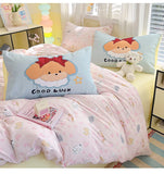 Washed Cotton Pink Duvet Cover Girl Room Decor Breathable Comforter Cover with 2 Pillowcases Bed Linens Bedding Set Home Textile