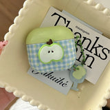 Cartoon Cute Green Apple DIY Grid Pattern Silicone Earphone Case For AirPods 1 2 3 4 Pro 2 Soft Protection Cover With Keychain
