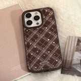 Korean Geometric Checkered Pattern Stars Leather Texture Phone Case for iPhone 17 16 15 14 13 12 11 Pro Max Shockproof Cover