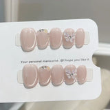10pcs Cat Eye Handmade Press on Nails Short Square False Nail Bow Pearl Fake Nail Crystal Flower Full Cover French Acrylic Nails