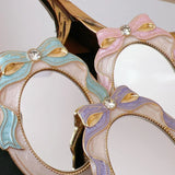 French Retro Style Portable Makeup Mirror Carved Bow Room Decoration Enamel Mini Mirror Creativity Home Ornaments Gift Set
