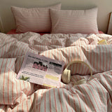 Nordic Bedding Set Pure Cotton Striped Duvet Cover Set Soft Flat Sheet Single Queen Size Double Bed Sheet Set For Bedroom Decor