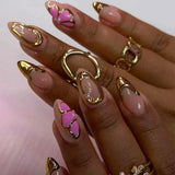 24pcs Glossy 3D Silver Butterfly Design Press on Nails Almond Metallic Aurora Purple False Nail with Glue Full Cover Wearable