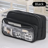 Color-Block Pen Bag Multi-Compartment Transparent Pocket Pencil Case Large Capacity with Zipper Multi-layer Pen Pouch