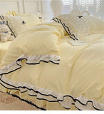 Luxury Princess Bedding Sets Princess Style Fashion 4Pcs Duvet Cover Bed Sheet Pillowcase Lace Ruffles Bed Skirt Bedroom Decor