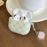 Green Quilted + Small Apple Pendant Case Suitable for Apple for Airpodspro2 Case/For Airpodspro Case/For Airpods4 Case/For Airpods3 Case/For Airpods2 Case/Fashionable Women's Earphone Case/Simple Earphone Case/