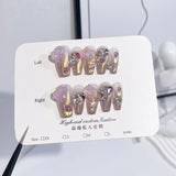 10Pcs Blush Pink Handmade Press On Nails Ballet Fake Nail with 3D Butterfly Rhinestone Full Cover Wearable Artificial Nail Tips