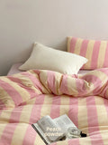 Thiened Soft Briti Sle Winter Warm Coral Velvet Four-Piece Bedding Set Milk Velvet Stripe Print Bedding Duvet Cover Set