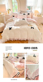 Korean Princess Style With Black Bow Lace Ruffles Pleat Milk Velvet Bedding Set Bedroom Decor Duvet Cover Bed Sheet Pillowcase