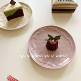 Ins Style Bow Dessert Plate High-end Solid Color Ceramic Disc Korean Underglaze Color Western Tableware Home Relief Bread Plates