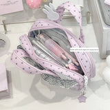 Pink Polka Dot Plaid Pencil Case Handheld Multi-Compartment Pen Bag with Clear Itabag Large Capacity Stationery Bag Gift