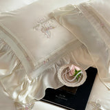 Organza Lace Ruffles Butterfly Embroidery Bedding Set Lyocell Cotton Soft Silky Duvet Cover Flat/Fitted Bed Sheet Pillowcases