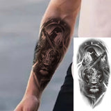 1 Sheet Compass Flower Temporary Tattoos For Women Men Adults Skull Lion Owl Tattoo Sleeve Sticker Black Fake