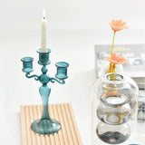 Nordic Transparent Glass Candlestick 3 Heads Candlesticks Taper Candle Holders Romantic Wedding Home Coffee Table Decor