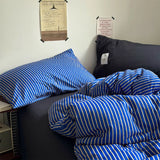 Simple Striped Bedding Set Washable Cotton Dark Gray Quilt Cover With Pillowcases Bed Sheet Set Skin-Friendly Soft Single Twin