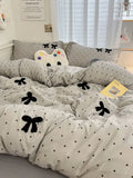 Ins Style Girl Blue 1.5m/1.8m Fitted Sheet Bow Towel Bedding Set Embroidery Washed Cotton Four-piece Set Bed Sheet Three-piece