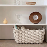 Handmade Thick Cotton Rope Woven Storage Basket Simple Desktop Book Snack Miscellaneous Items Basket for Bedroom Living Room
