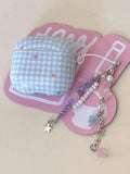 Blue Plaid Star + Lanyard Earphone Case Suitable for Apple for Airpodspro2 Case/For Airpodspro Case/For Airpods4 Case/For Airpods3 Case/For Airpods2 Case/Fashionable Women's Earphone Case/Simple Earphone Case