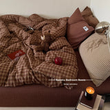 Ins Simple Retro Red Plaid Pure Cotton Waed Cotton Four-Piece Set Bedding Cap Sle Milk Velvet Softn All Seasons Use