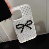 Ins Korean Polka Dot 3D Black Bead Bowknot Phone Case for iPhone 16 15 14 13 12 Pro Max Translucent Matte Back Cover Funda