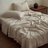 88% Cotton and 12% Linen Jacquard Vintage Hollow Lace Edge Summer Quilt Air Condition Thin Comforter Lightweight Blanket 1/4Pcs