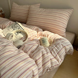 Nordic Bedding Set Pure Cotton Striped Duvet Cover Set Soft Flat Sheet Single Queen Size Double Bed Sheet Set For Bedroom Decor