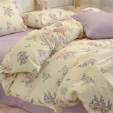 Washed Cotton Pastoral Girls Flower Bedding Sets Bed Linens Quilt Cover Sheet Set Simple Bedspread High Quality Home Textiles