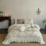 4Pcs Vintage French Floral Printing Lace Ruffles Bedding Set 100% Cotton Duvet Cover Flat/Fitted Sheet Pillowcases Home Textile