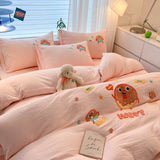 Cute Cartoon Pattern Embroidered Soft Bedding Sets Cozy Breathable Fitted Sheet Kit Kids Adults Bedroom Decor for Spring Summer