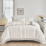3Pcs Duvet Cover Set,  100% Soft polyester Duvet Cover with Tassel Texture, Tufted Duvet Cover All Seasons