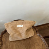 Handwoven Cotton Makeup Bag – Artistic Crochet Cosmetic Pouch with Zipper, Minimalist Clutch for Women
