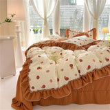 Fashion Flower Bedding Set Bed Sheet Cute Princess AB Double Sided Ruffle Flower Quilt Cover Pillowcase Bedclothes Home Textiles
