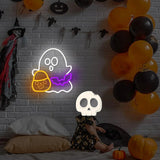 Ghost Candy Bat Neon Light Dimmable Neon Sign Kids Trick or Treat Party Wall Light Halloween Boutique Store Bedroom Holiday Lamp