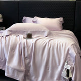 Lyocell Bamboo Fiber Luxury Embroidery Summer Quilt Soft Silky Thin Comforter Blanket With Bed Sheet Pillowcases Bedding Set