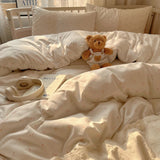 Princess Lace Bedding Set INS Nordic Girls Soft Washed Cotton Bed Flat Sheet Queen King Size Duvet Set Pillowcase Bed Linens