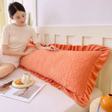 Solid Quilted Length Sleeping Ruffle Pillowcase For Double Couple 48*120cm Soft Flannel Fleece AB Side Pillow Cover Home Bedding