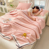 Ins Girl Bow Summer Thin Quilt Seersucker Washed Cotton Summer Quilt Single Dormitory Air Conditioner Blanket Machine Washable