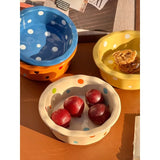 Instagram Style Yogurt Polka Dot Lace Bowl Cute Girlish Heart Breakfast Ceramic Home Oat Bowl
