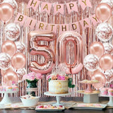 58Pc/Set 40-Inch Number Foil Balloons Party Backdrop Rain Curtain Rose Gold Glitter Balloons Happy Birthday Pink Banner Birthday Party Set Celebration Birthday Party Combo Set Suitable for 16Th 21St 30Th 40Th 50Th 60Th 70Th C
