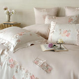 1000TC Egyptian Cotton Butterfly Flowers Embroidery Patchwork Bedding Set Duvet Cover Flat/Fitted Bed Sheet Pillowcases 4Pcs