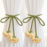 2PCS Fashion Flower Shape Adjustable Curtain Tieback  Window Curtain Buckles Tassels No Punching Curtain Rope Holder Living Room
