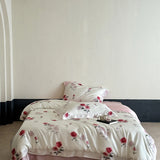 Rose Prints Luxury Bedding Set Premium 600TC Lyocell Bamboo Fiber Soft Silky Duvet Cover Flat/Fitted Bed Sheet Pillowcases 4Pcs