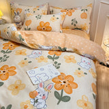 Ikeehome  Thiened Warm Flannel Bedding Set Pure Cotton Bear Pattern Autumn Winter Four-Piece Quilt Cover eet Tee-Piece Set