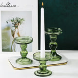 European Style Green Glass Candlestick  Decoration Accessories Vintage Crystal Candle Holders Wedding Decorative Home Decor