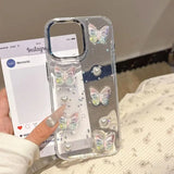 Glitter 3D Colorful Butterfly Clear Phone Case For iPhone 16 15 14 13 12 Pro Max Shiny Love Heart Back Cover Funda