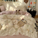 3/4Pcs Korean Princess Style Floral Ruffles Bedding Set Single Queen King Size Duvet Cover Set Bed Sheet Pillowcases
