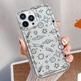 Transparent Silver Star Print Phone Case For iPhone 15 16 Pro Max 11 12 13 14 Mini Funda iPhone 16E 7 8 Plus X XR XS SE2 Cover