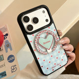 Cute Blue Grid Lovely Red Heart Magnetic Holder Case for iPhone 13 14 15 16 17 Pro Max Air Shockproof Bumper for Magsafe Cover